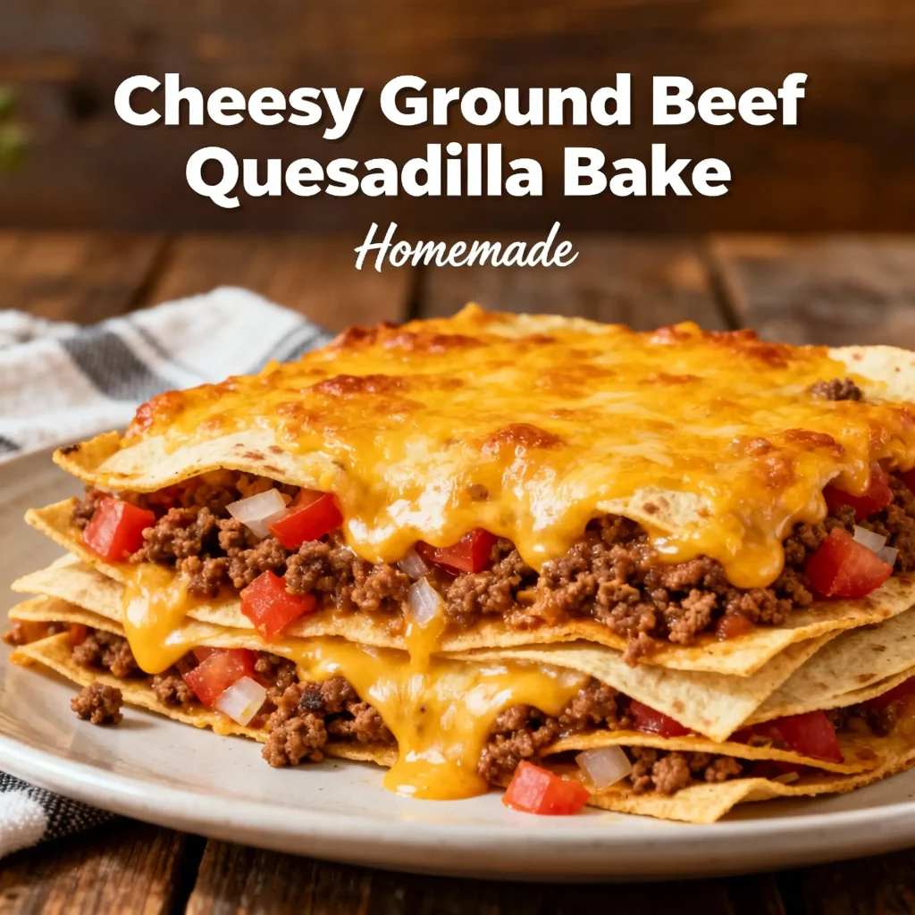 Cheesy Ground Beef Quesadilla Bake