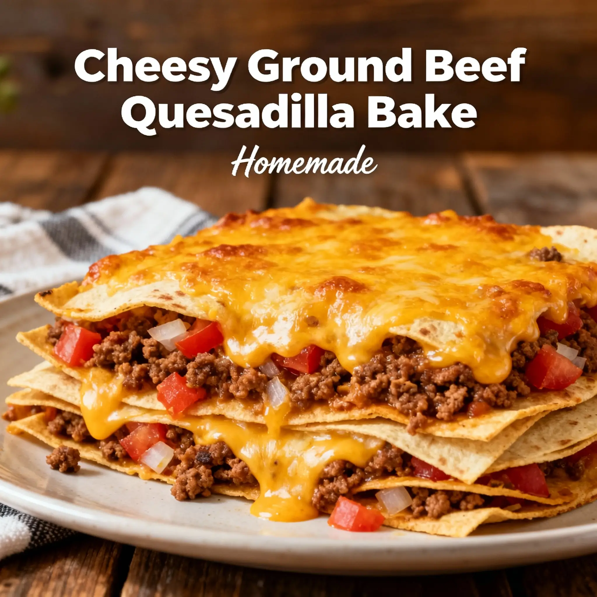 Cheesy Ground Beef Quesadilla Bake