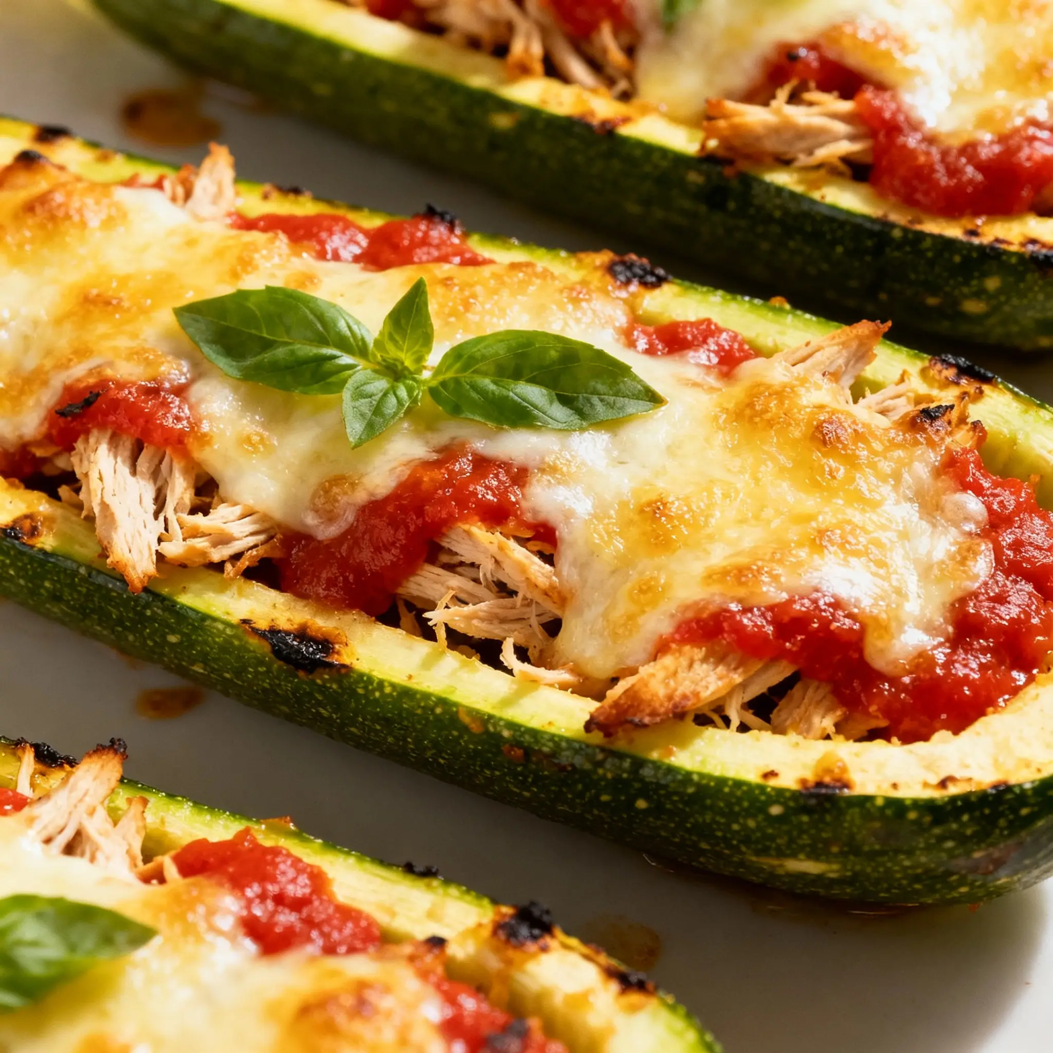 Chicken Parmesan Stuffed Zucchini Boats