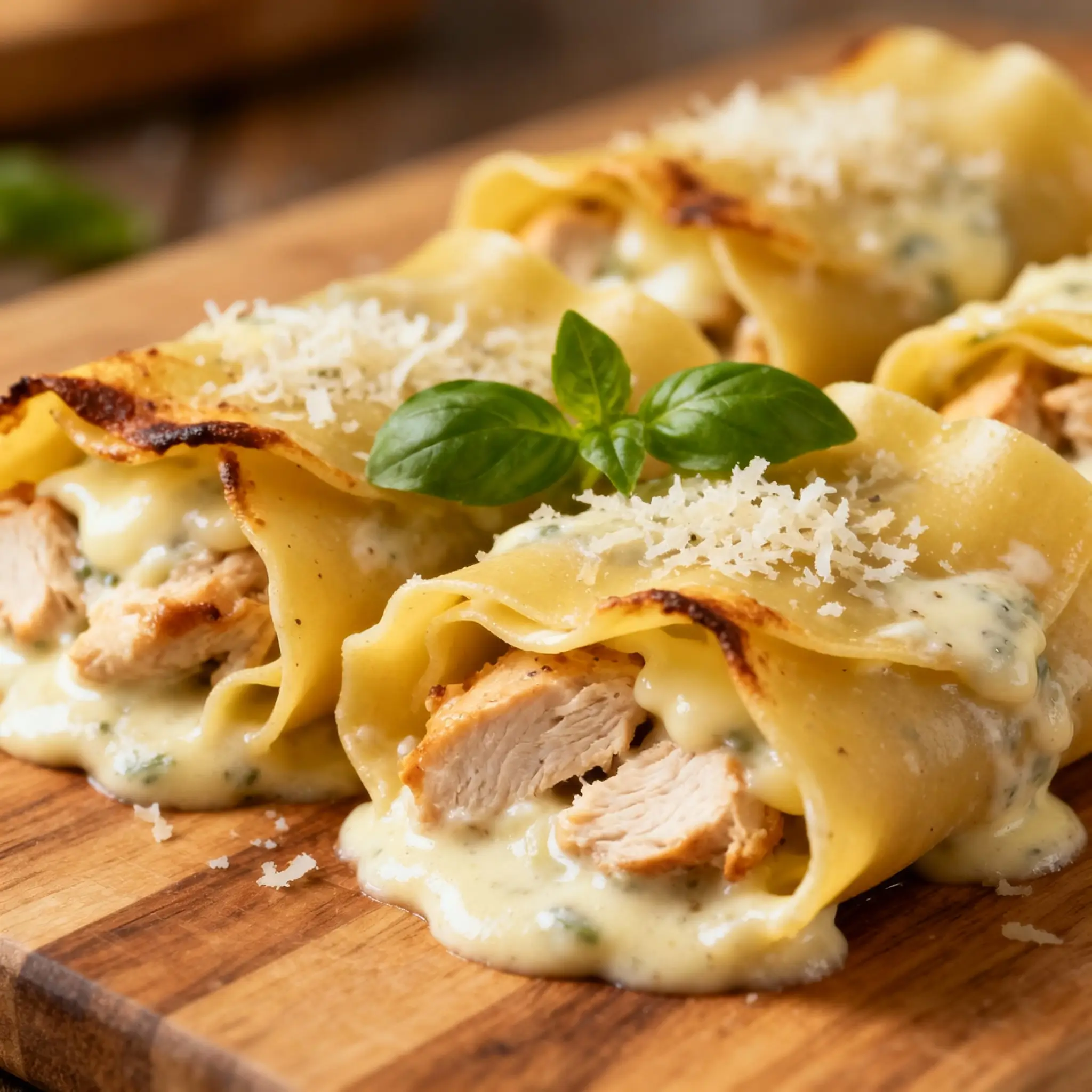 Creamy Chicken Alfredo Lasagna Roll-Ups