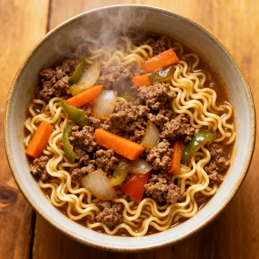 Ground Beef Ramen Stir Fry