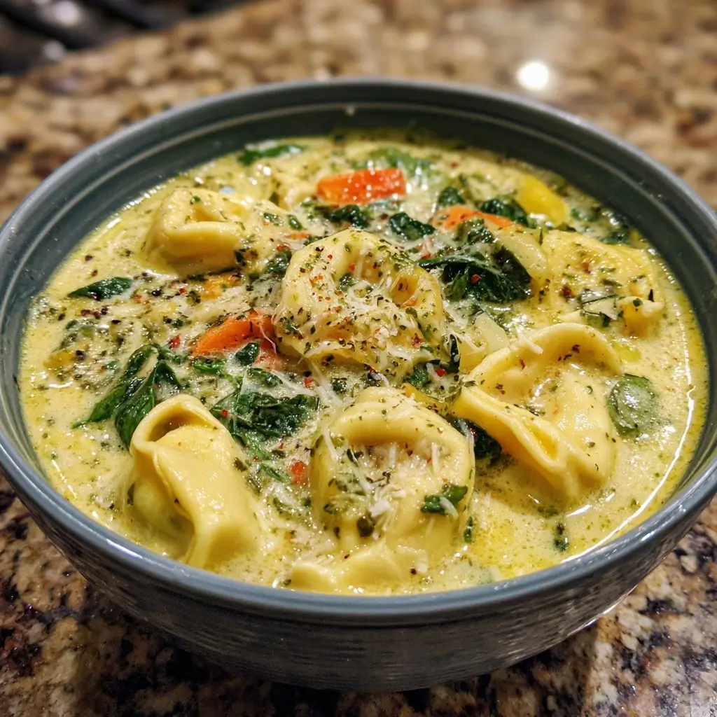 Creamy Pesto Tortellini Soup