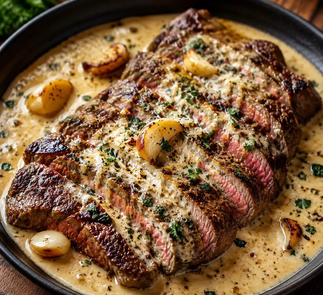 Garlic Butter Steak with Parmesan Cream Sauce