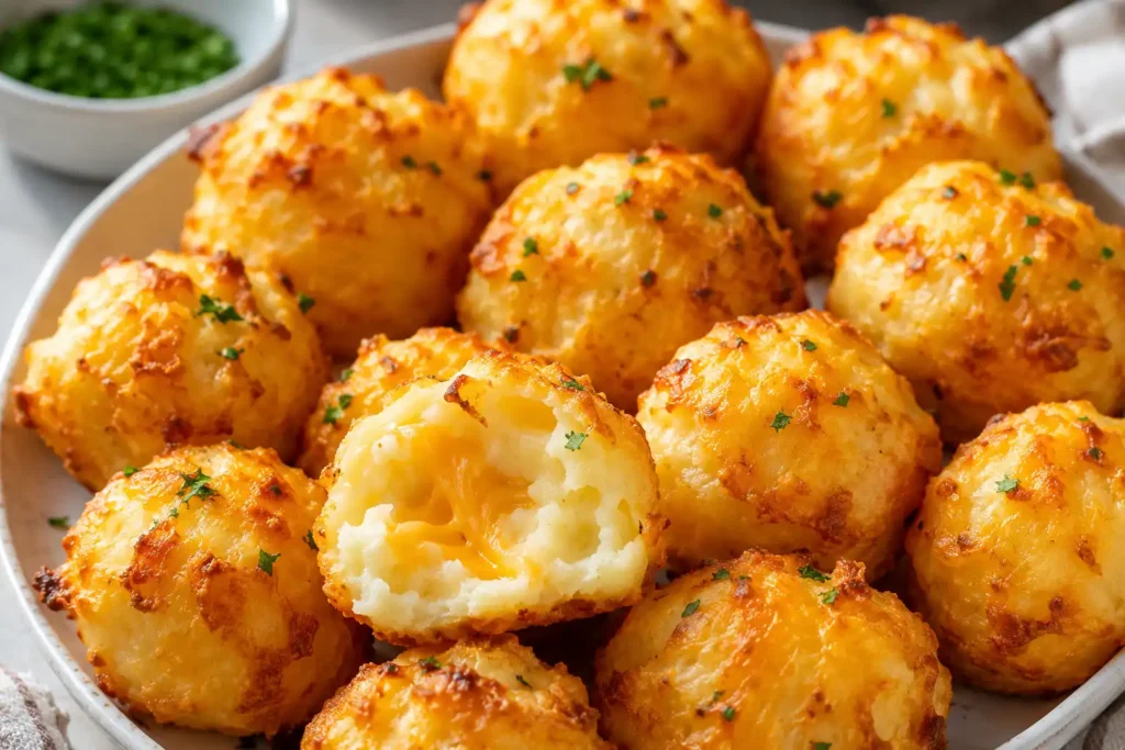 Cheesy mashed potato puff bites