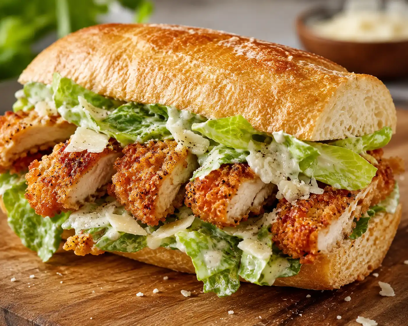 Crispy chicken caesar sandwich