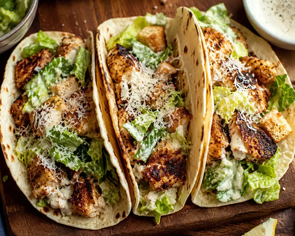 Smash chicken caesar tacos
