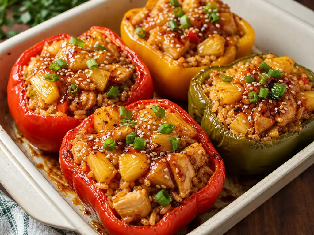 teriyaki pineapple chicken and rice stuffed peppers