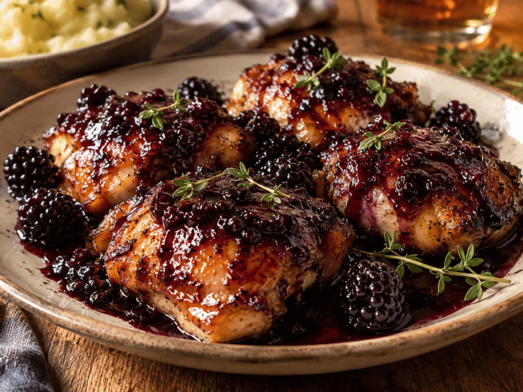 Bourbon Blackberry Glazed Chicken Thighs