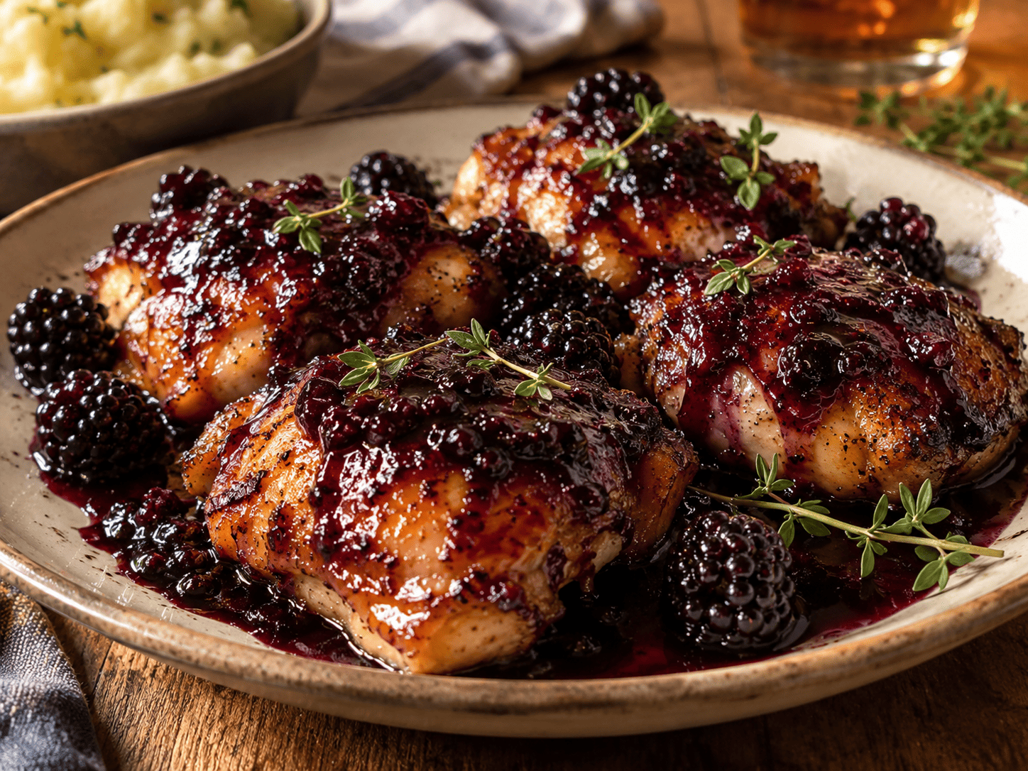 Bourbon Blackberry Glazed Chicken Thighs