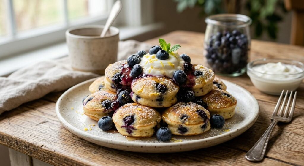 Fluffy Greek Yogurt Lemon Blueberry Pancake